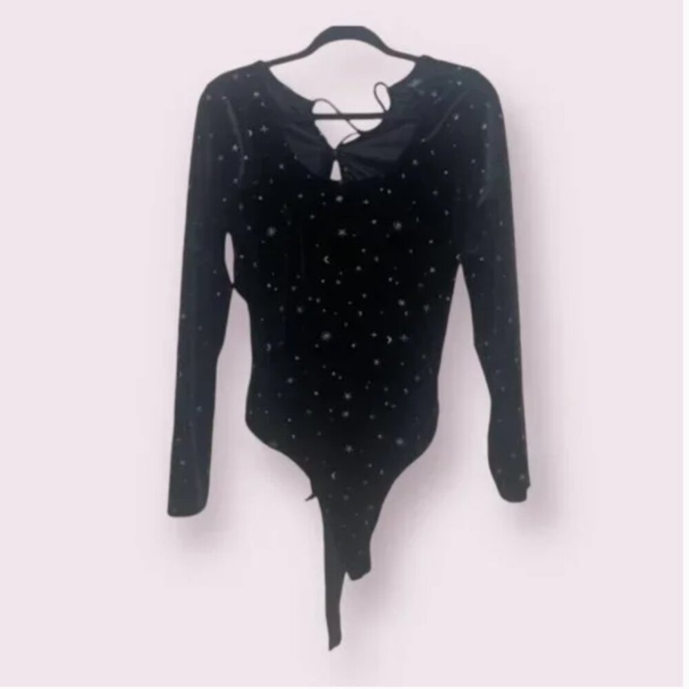 ⭐️ Cutout Velvet Star Moon Zodiac Sexy Romantic Hipster Chic Bodysuit Blouse Top